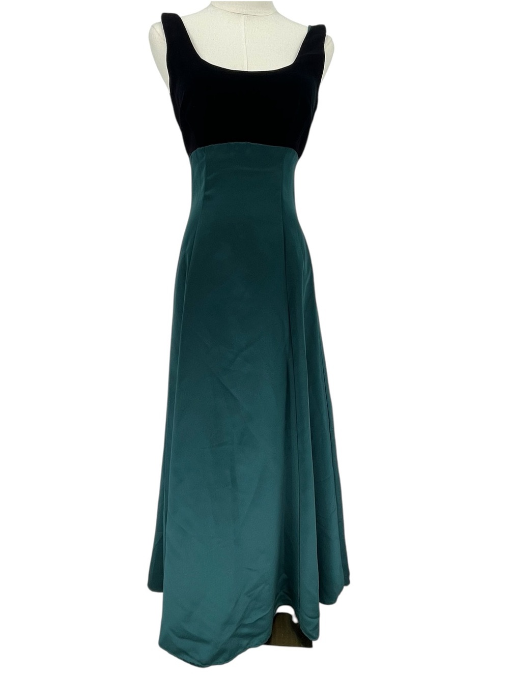 Vintage 90s Michaelangelo Dark Emerald Green Velvet & Satin Gown